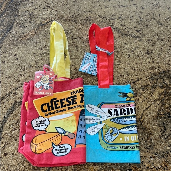 🧀🐟Trader Joe’s 2 PACK Reusable Eco Cotton Shopping Grocery Tote Bags🧀🐟 - Picture 1 of 15